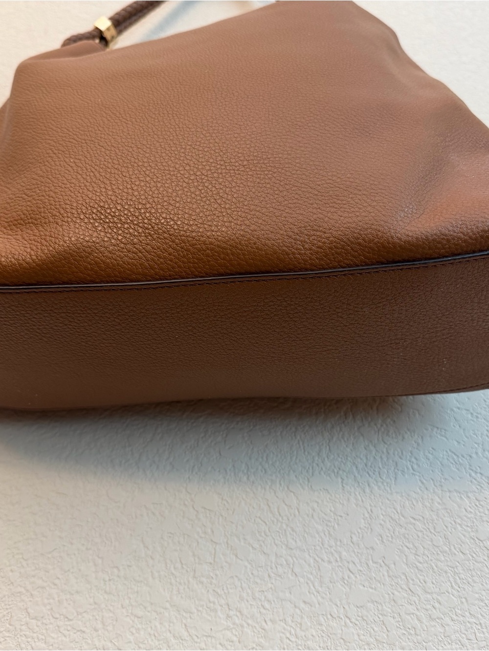 Michael Kors tan Kensington pebbled Braided-Handle shoulder with Gold Accents - Picture 8 of 15